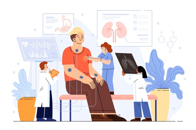 Ilustración de evaluación física dibujada a mano
