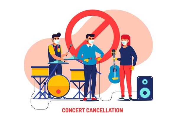 Ilustración de eventos musicales cancelados con banda