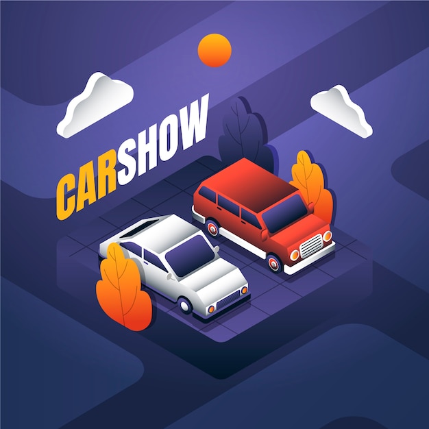 Ilustración de exhibición de autos degradados