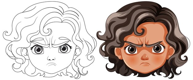 Ilustración de la expresión de las caricaturas de Angry Girl