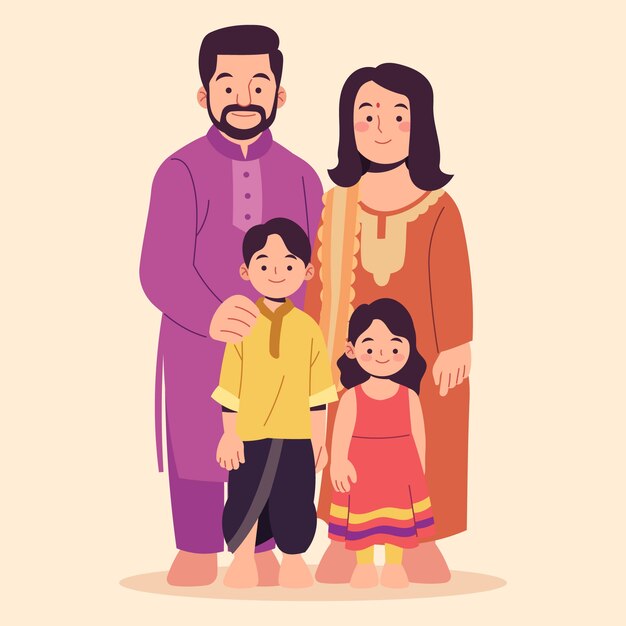 Ilustración de familia india dibujada a mano
