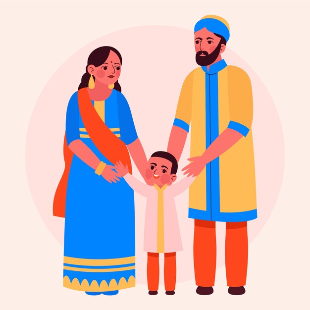 Ilustración de familia india dibujada a mano