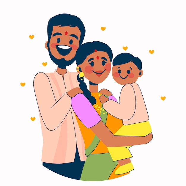 Vector gratuito ilustración de familia india dibujada a mano