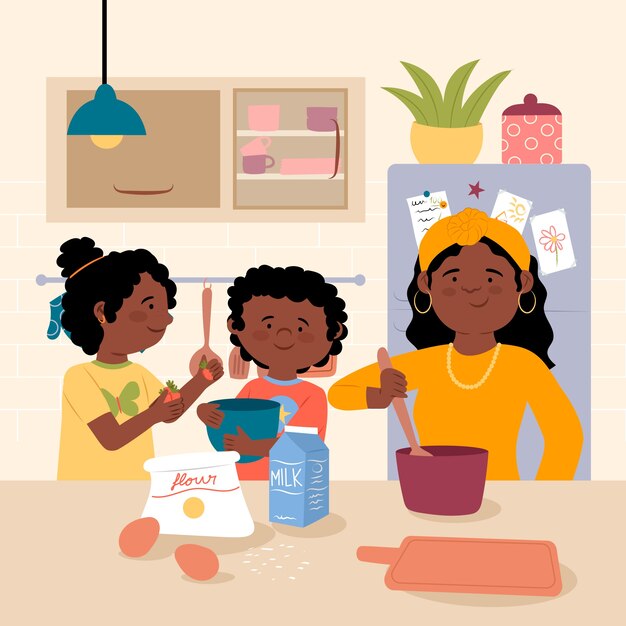 Ilustración familiar negra dibujada a mano
