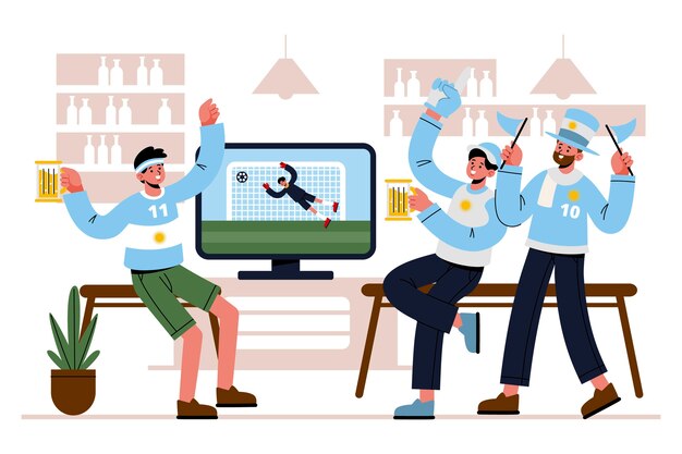 Ilustración de fanáticos del fútbol dibujados a mano