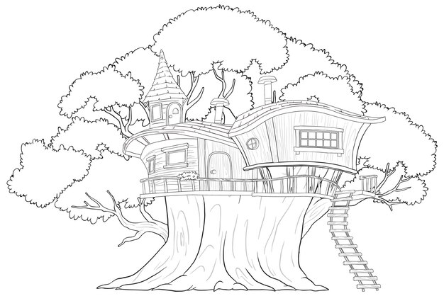 Vector gratuito ilustración de fantasía de la casa del árbol encantada