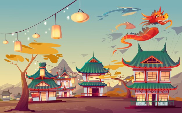 Ilustración del festival de cometas Weifang en China