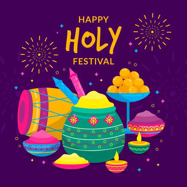 Ilustración de festival holi plano