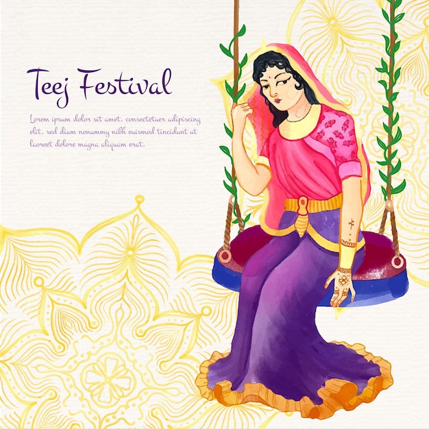 Vector gratuito ilustración de festival de teej de acuarela pintada a mano