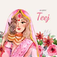 Vector gratuito ilustración de festival de teej de acuarela pintada a mano