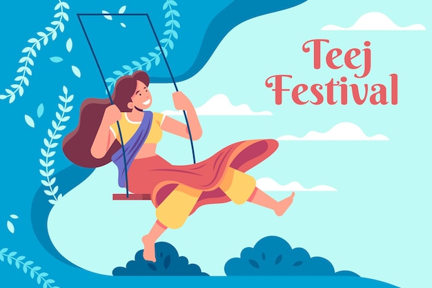 Ilustración de festival de teej plano