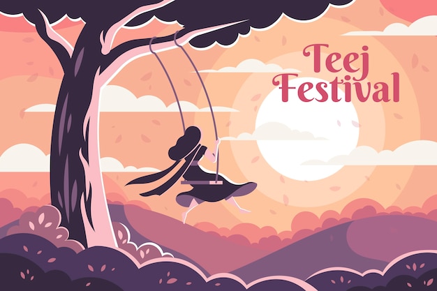 Ilustración de festival de teej plano