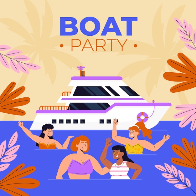 Vector gratuito ilustración de fiesta en barco dibujada a mano con hojas