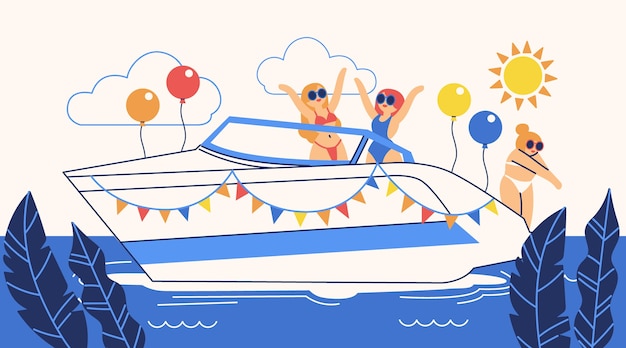 Ilustración de fiesta en barco de diseño plano