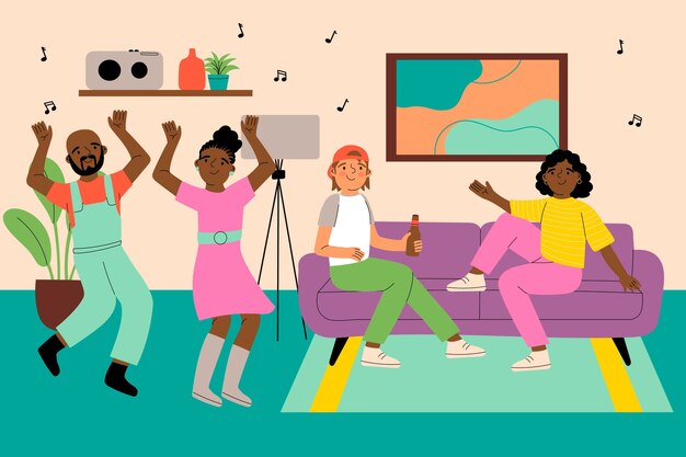 Ilustración de fiesta en casa dibujada a mano