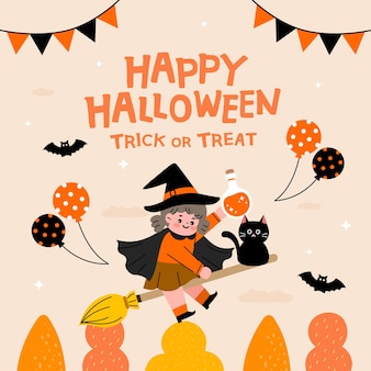 Ilustración de fiesta de halloween niños en disfraces de halloween