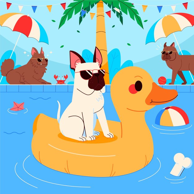 Ilustración de fiesta en la piscina dibujada a mano
