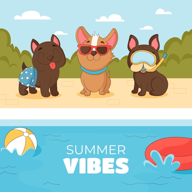 Vector gratuito ilustración de fiesta en la piscina para perros dibujada a mano