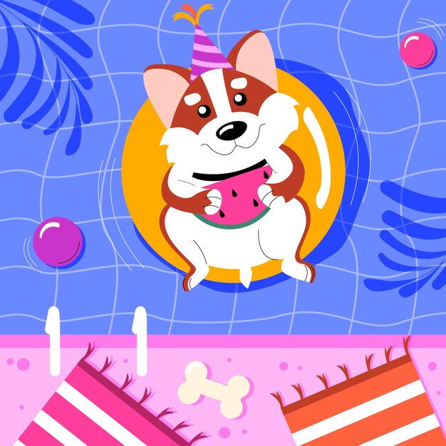 Ilustración de fiesta en la piscina para perros dibujada a mano