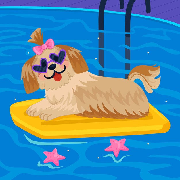 Ilustración de fiesta en la piscina para perros dibujada a mano