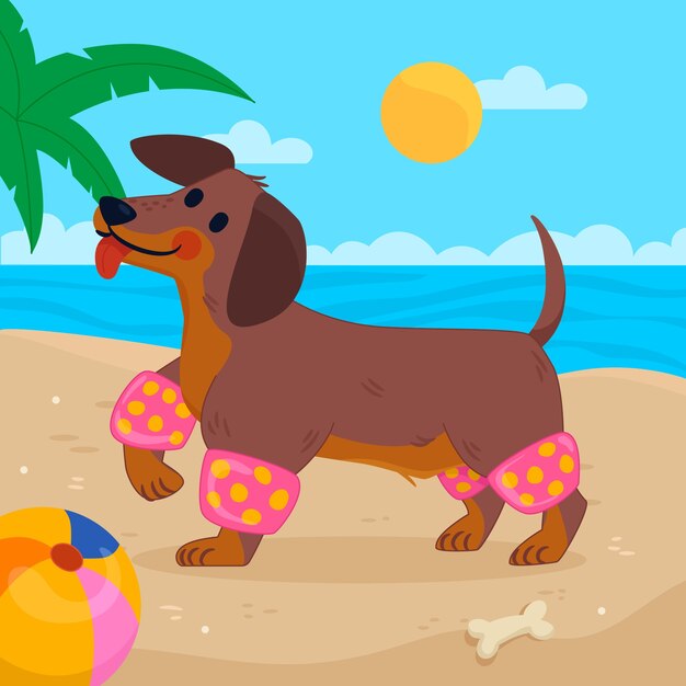 Ilustración de fiesta en la piscina para perros dibujada a mano