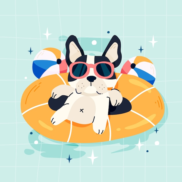 Ilustración de fiesta en la piscina para perros dibujada a mano