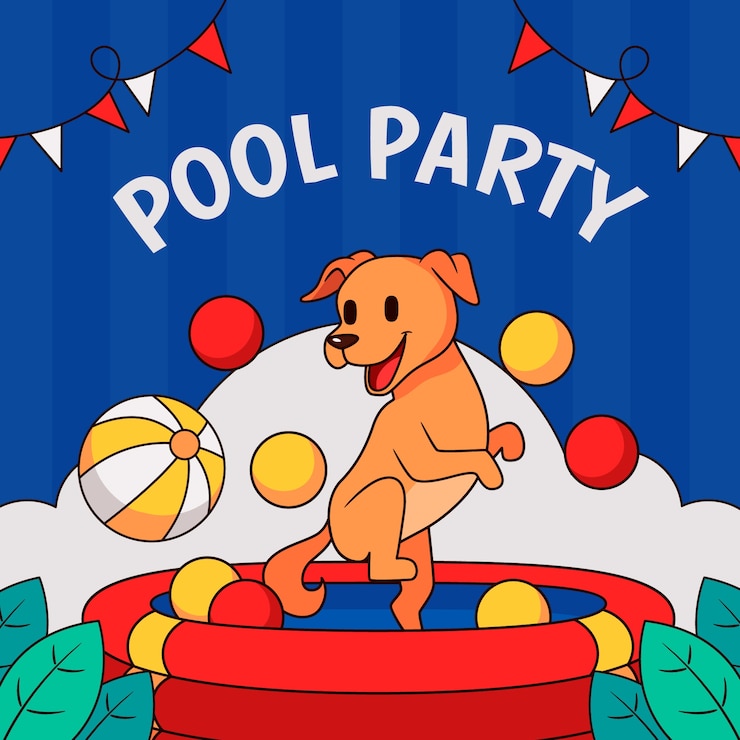 Vector gratuito ilustración de fiesta en la piscina para perros dibujada a mano