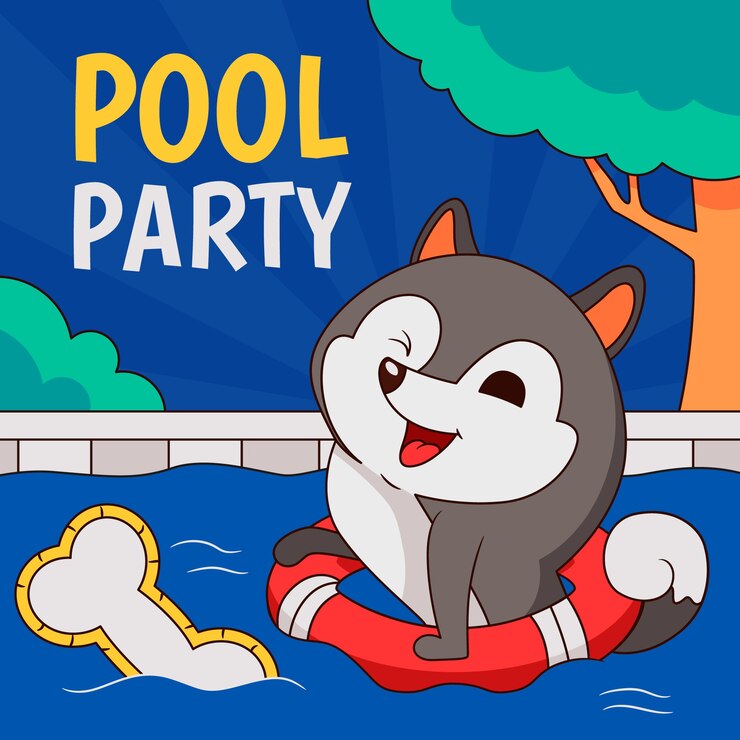 Vector gratuito ilustración de fiesta en la piscina para perros dibujada a mano