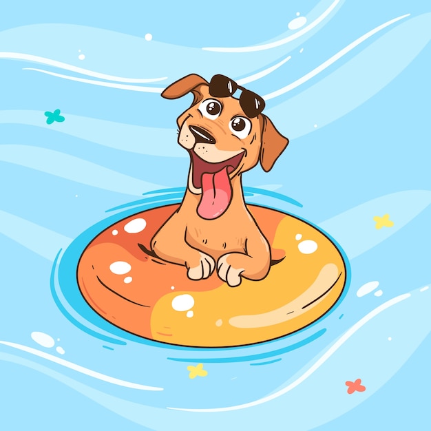 Vector gratuito ilustración de fiesta en la piscina para perros dibujada a mano