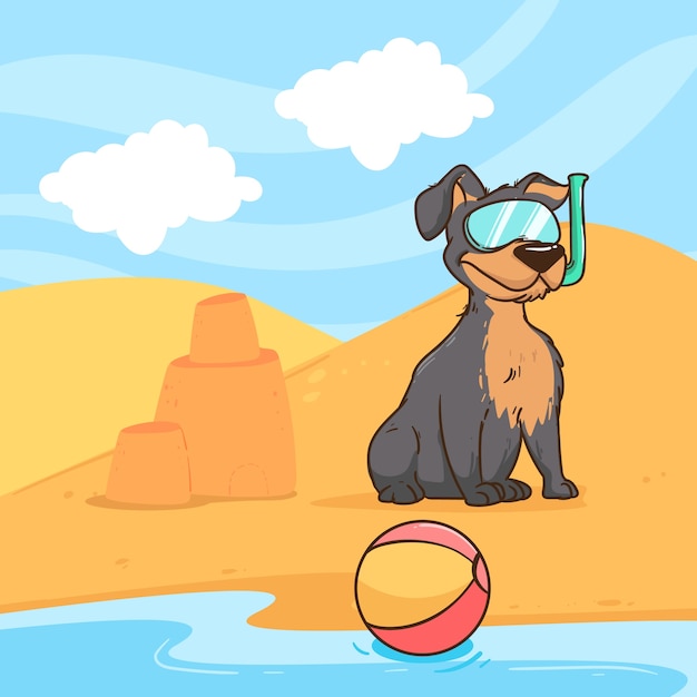 Vector gratuito ilustración de fiesta en la piscina para perros dibujada a mano