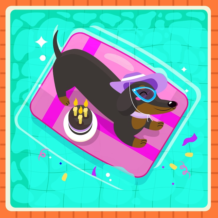 Vector gratuito ilustración de fiesta en la piscina para perros de diseño plano