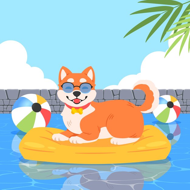 Ilustración de fiesta en la piscina para perros de diseño plano