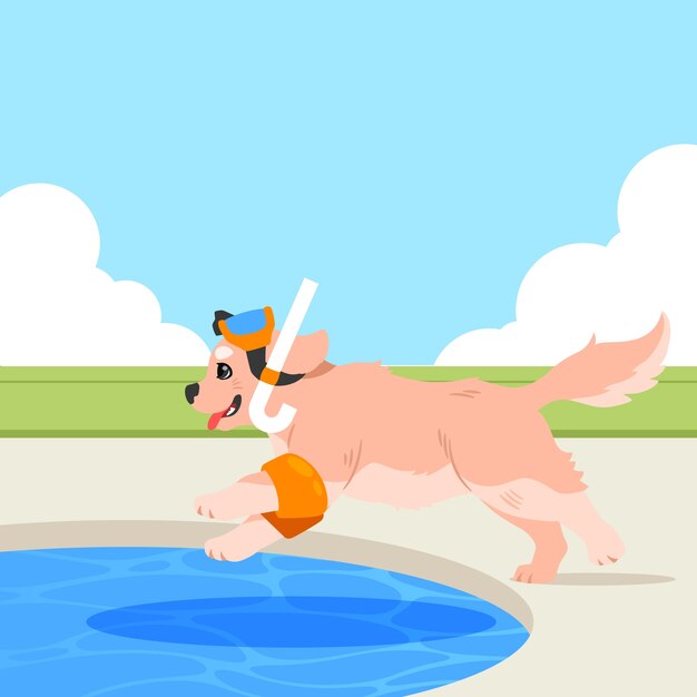 Ilustración de fiesta en la piscina para perros de diseño plano