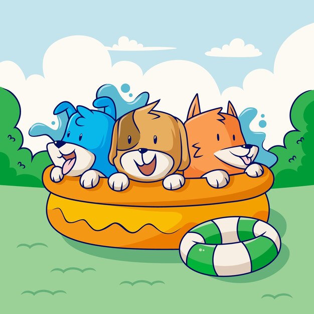 Ilustración de fiesta en la piscina para perros