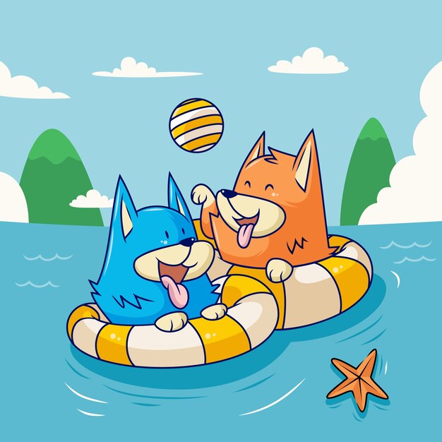 Ilustración de fiesta en la piscina para perros