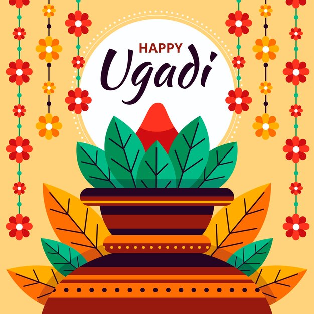 Ilustración de fiesta de ugadi plana