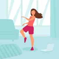 Vector gratuito ilustración de fitness de baile plano orgánico en casa con personas