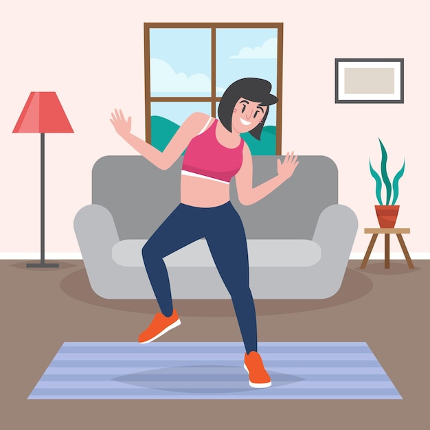 Ilustración de fitness de baile plano orgánico en casa con personas
