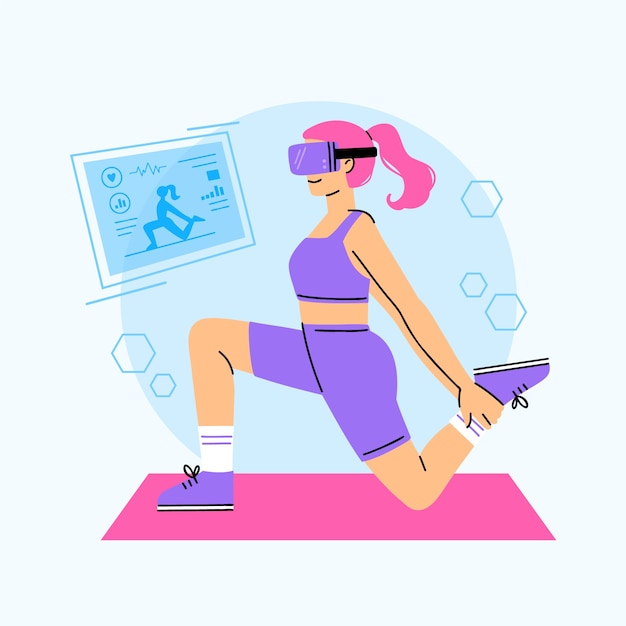 Ilustración de fitness virtual dibujada a mano