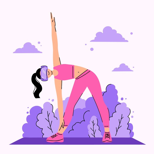 Ilustración de fitness virtual dibujada a mano