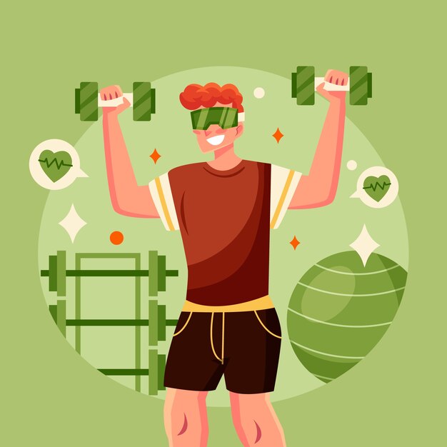 Ilustración de fitness virtual dibujada a mano