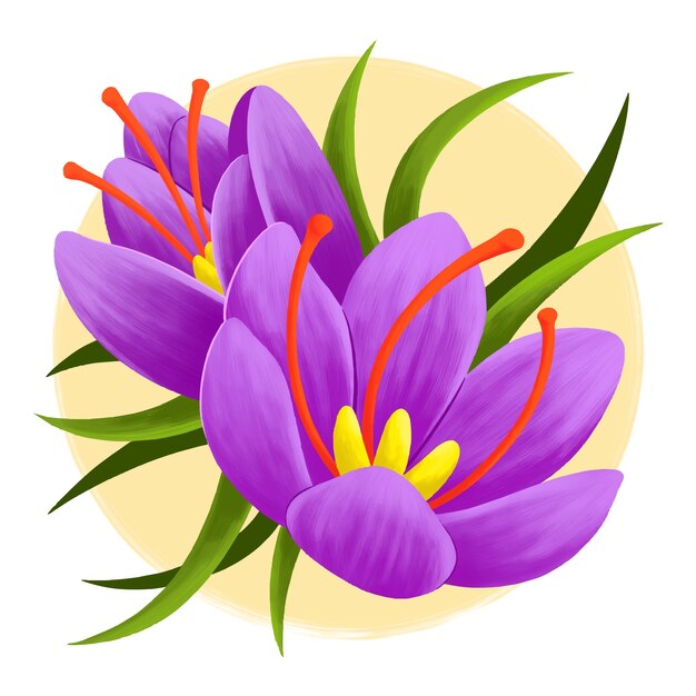 Ilustración de flor de azafrán de diseño plano dibujado a mano