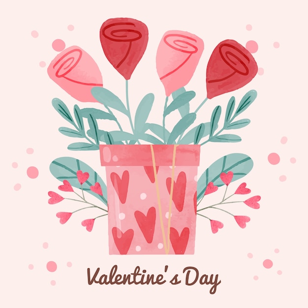 Ilustración de flores de acuarela de san valentín