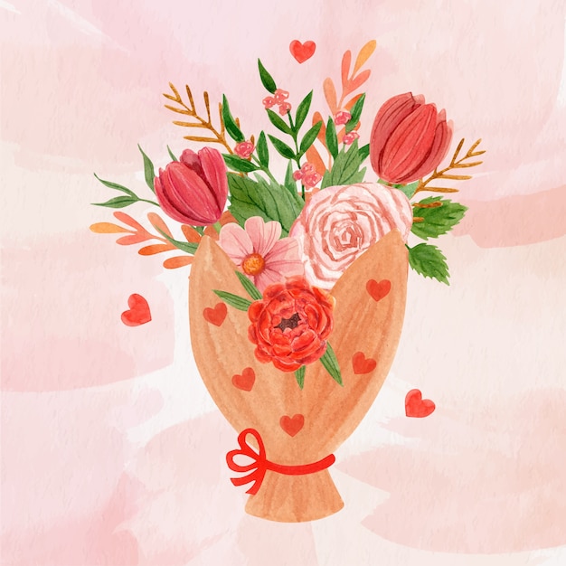 Vector gratuito ilustración de flores de acuarela de san valentín