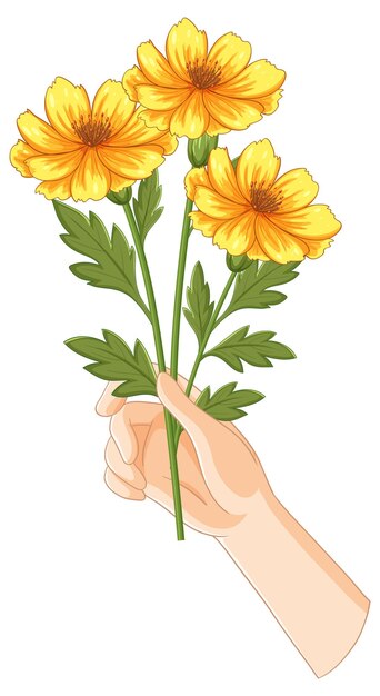 Ilustración de flores amarillas vibrantes en la mano