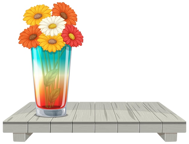 Ilustración de flores de colores en un jarrón de vidrio