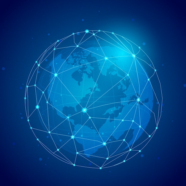 Ilustración de fondo azul de conexión en todo el mundo