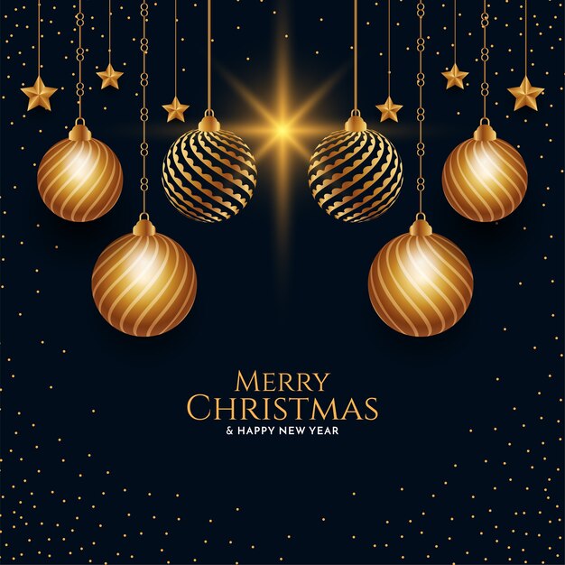 Ilustración de fondo feliz Navidad con bolas doradas