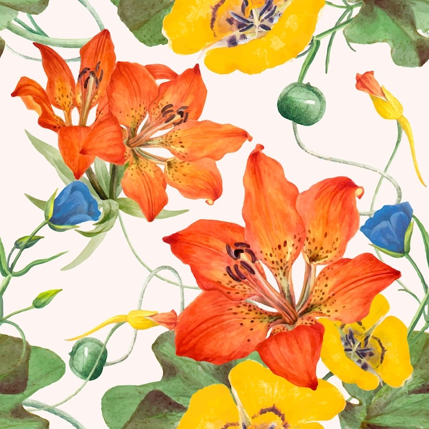 Ilustración de fondo floral de patrones sin fisuras, remezclado de obras de arte de dominio público