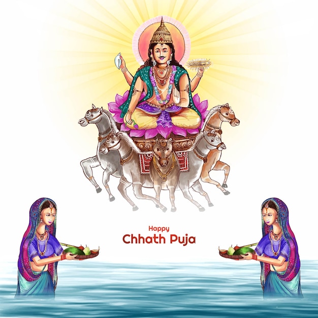 Vector gratuito ilustración de fondo de tarjeta de vacaciones feliz chhath puja